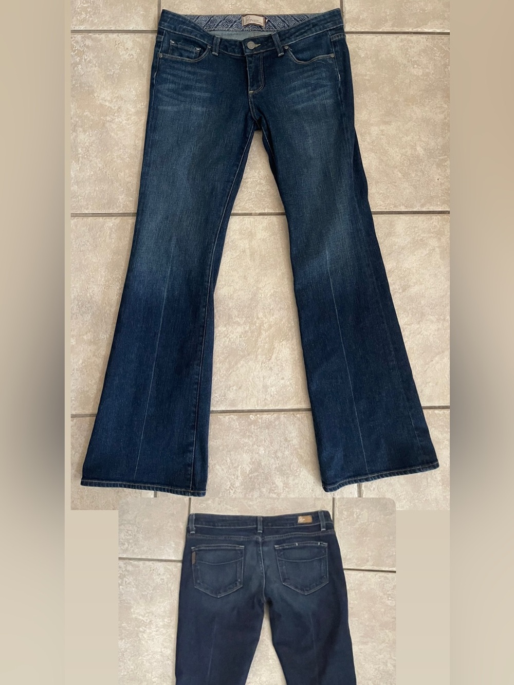 PAIGE Petite Premium Denim Laurel Canyon Low Rise Bootcut Dark Wash Denim, Sz 30